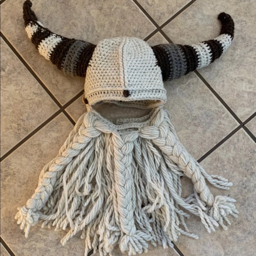 Handmade Knitted Or Crocheted Minnesota Viking Hat Osfm With Removable Beard